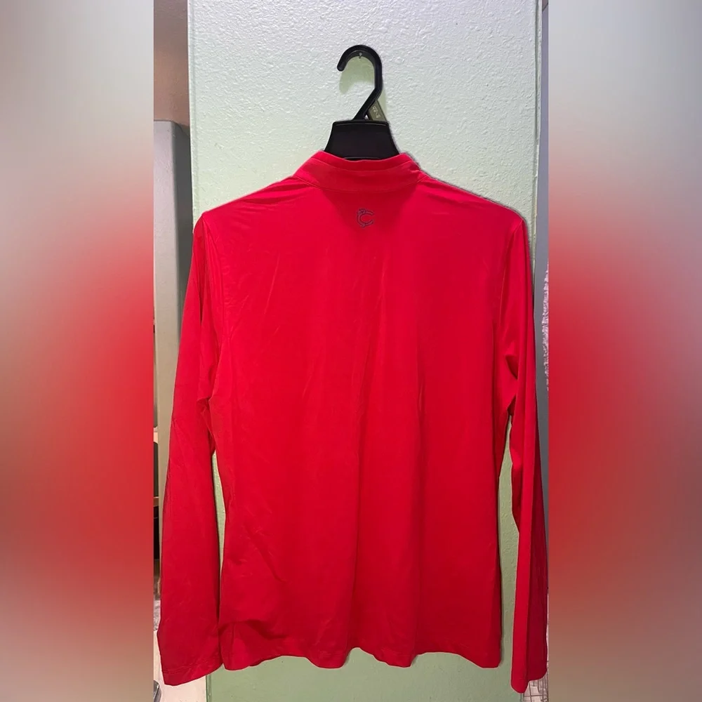 Women's Red Long-Sleeve Half-Zip Pullover with Playful Graphic